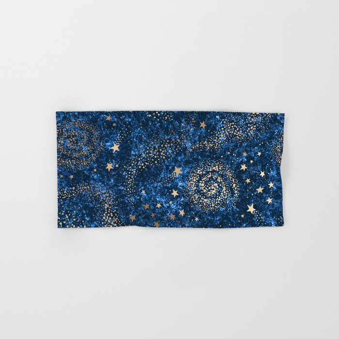 Magical Starry Night Sky Golden Cosmic Swirls Bath Towel Gallery Image 1