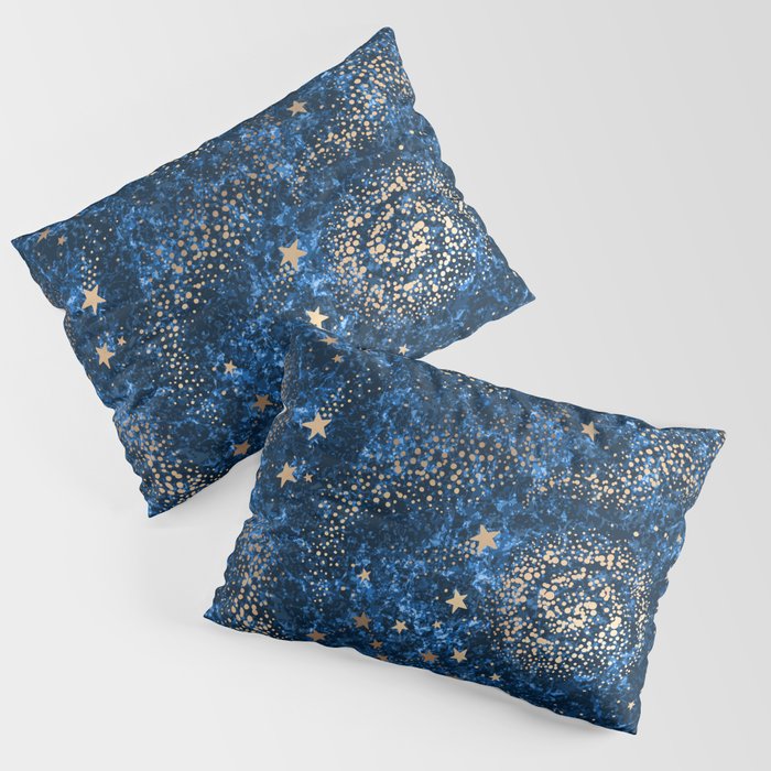 Magical Starry Night Sky Golden Cosmic Swirls Pillow Sham Gallery Image 1