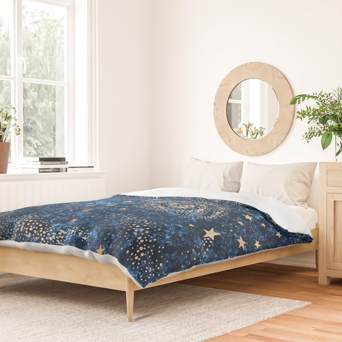 Magical Starry Night Sky Golden Cosmic Swirls Duvet Cover Gallery Image 2