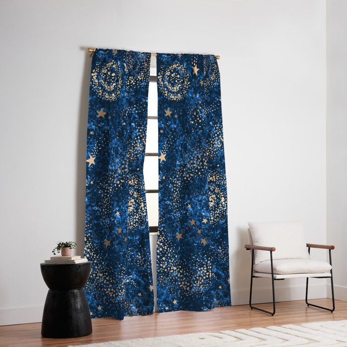 Magical Starry Night Sky Golden Cosmic Swirls Window Curtain Gallery Image 6
