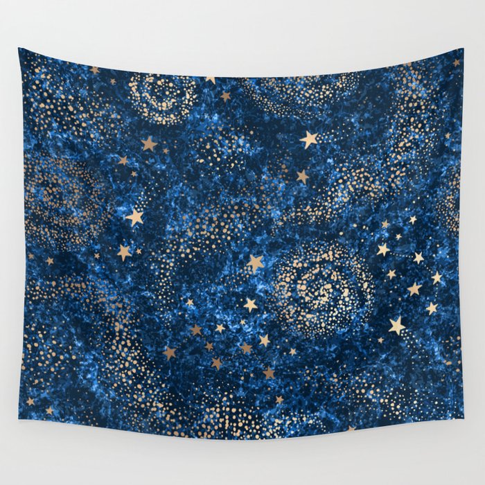 Magical Starry Night Sky Golden Cosmic Swirls Wall Tapestry Gallery Image 4