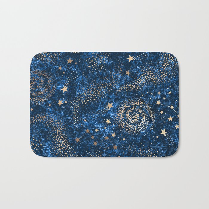 Magical Starry Night Sky Golden Cosmic Swirls Bath Mat Gallery Image 1