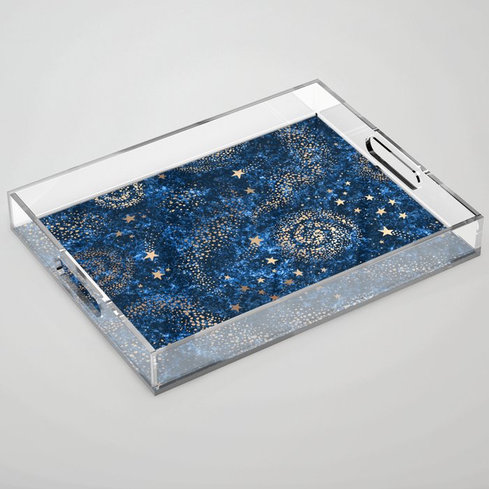 Magical Starry Night Sky Golden Cosmic Swirls Acrylic Tray Gallery Image 1