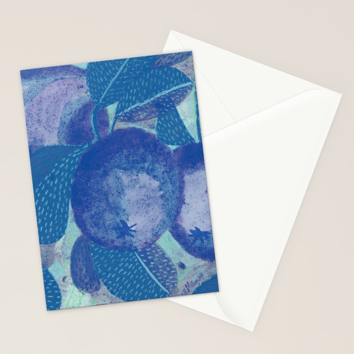 Fall Apple Orchard Painting in Cobalt Blue Stationery Card Gallery Image 2