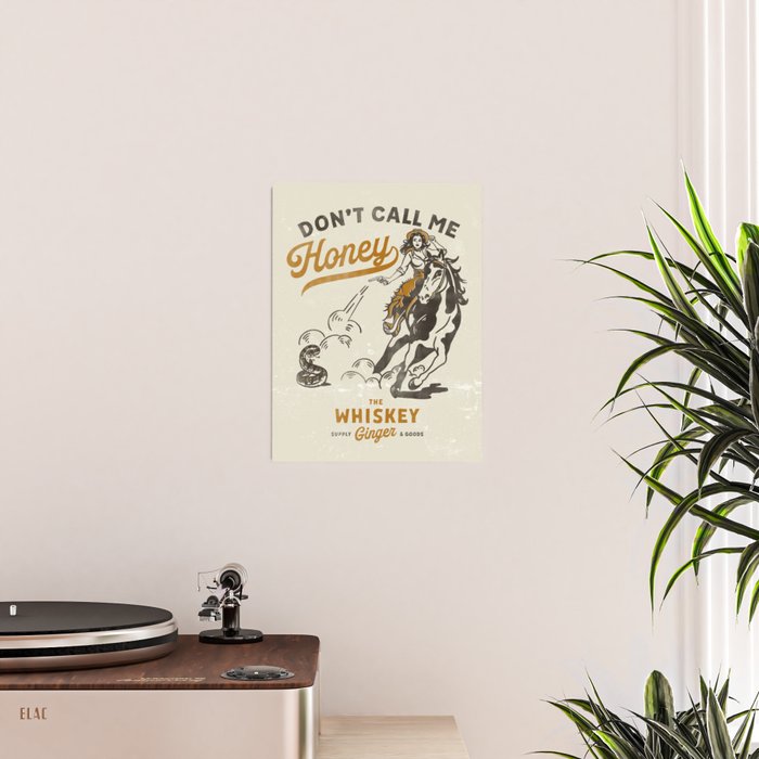 "Don't Call Me Honey" Retro Pinup Cowgirl On Horseback Shooting A Snake V.2 Poster Gallery Image 2