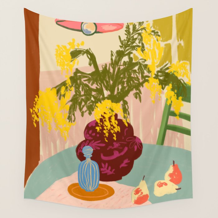 MIMOSAS STILL LIFE Wall Tapestry Gallery Image 1
