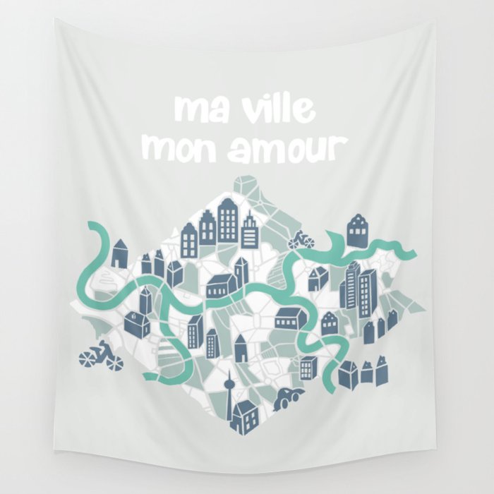 ma ville mon amour; City life collection soft grey  Wall Tapestry Gallery Image 4
