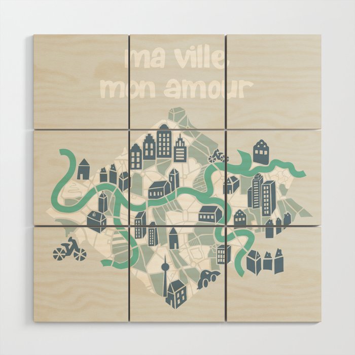 ma ville mon amour; City life collection soft grey  Wood Wall Art Gallery Image 1