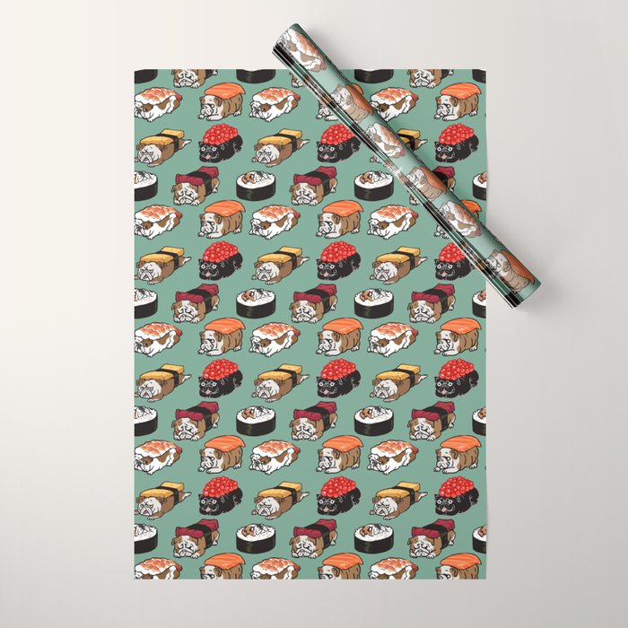 Sushi English Bulldog Wrapping Paper Gallery Image 1
