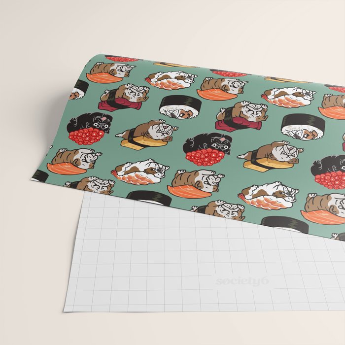 Sushi English Bulldog Wrapping Paper Gallery Image 2