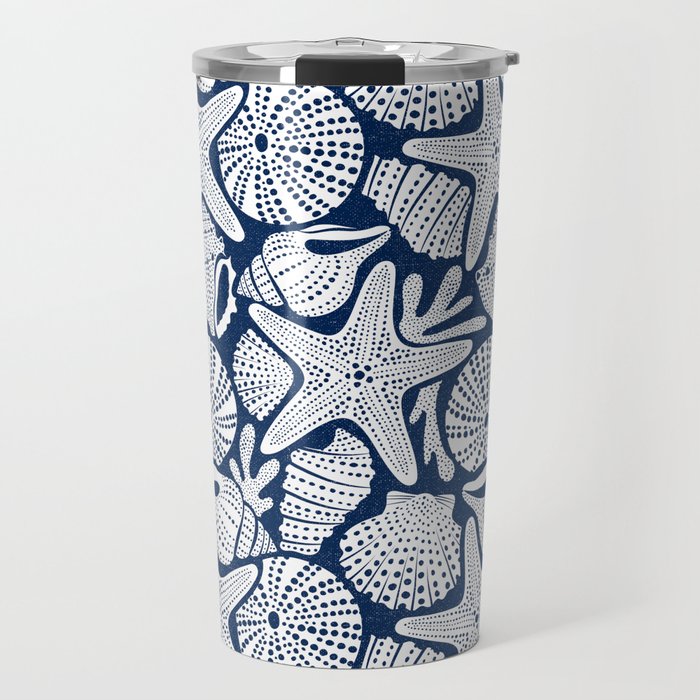 Ocean Floor Nautical Shells Navy Blue Travel Mug Gallery Image 1