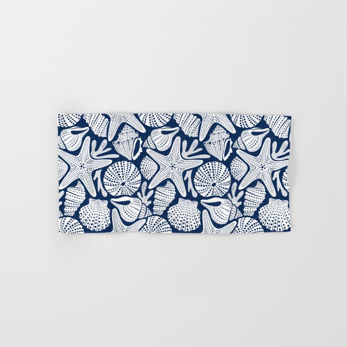 Ocean Floor Nautical Shells Navy Blue Bath Towel Gallery Image 1