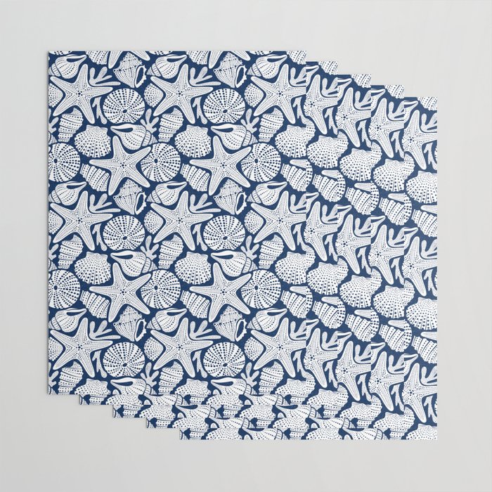 Ocean Floor Nautical Shells Navy Blue Wrapping Paper Gallery Image 3