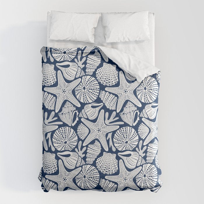 Ocean Floor Nautical Shells Navy Blue Duvet Cover Gallery Image 1