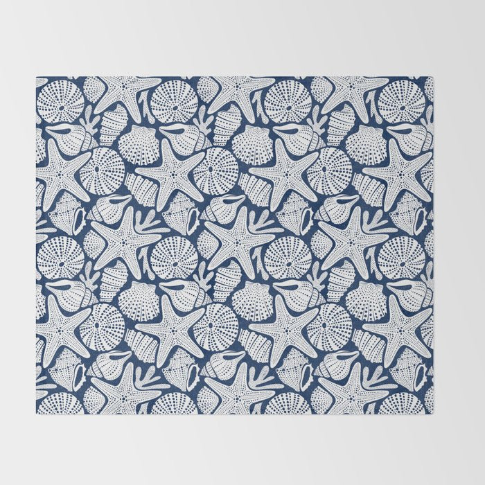 Ocean Floor Nautical Shells Navy Blue Throw Blanket Gallery Image 2