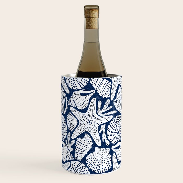 Ocean Floor Nautical Shells Navy Blue Wine Chiller Gallery Image 1