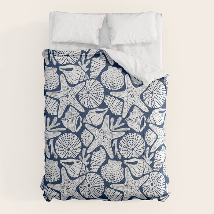 Ocean Floor Nautical Shells Navy Blue Comforter Gallery Image 1
