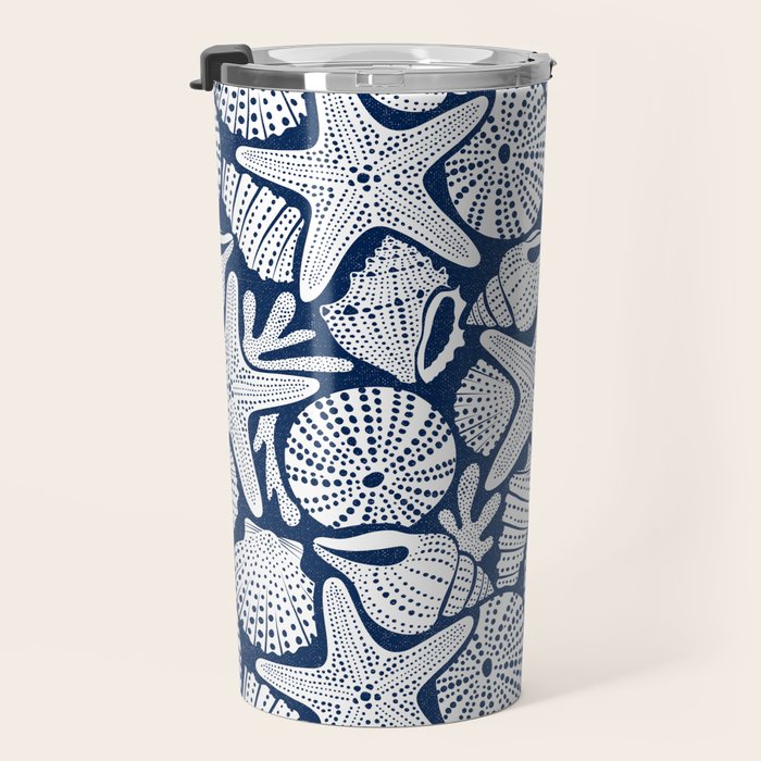 Ocean Floor Nautical Shells Navy Blue Travel Mug Gallery Image 3