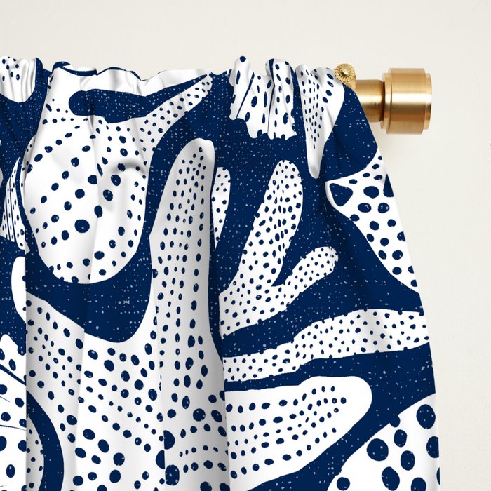 Ocean Floor Nautical Shells Navy Blue Window Curtain Gallery Image 2