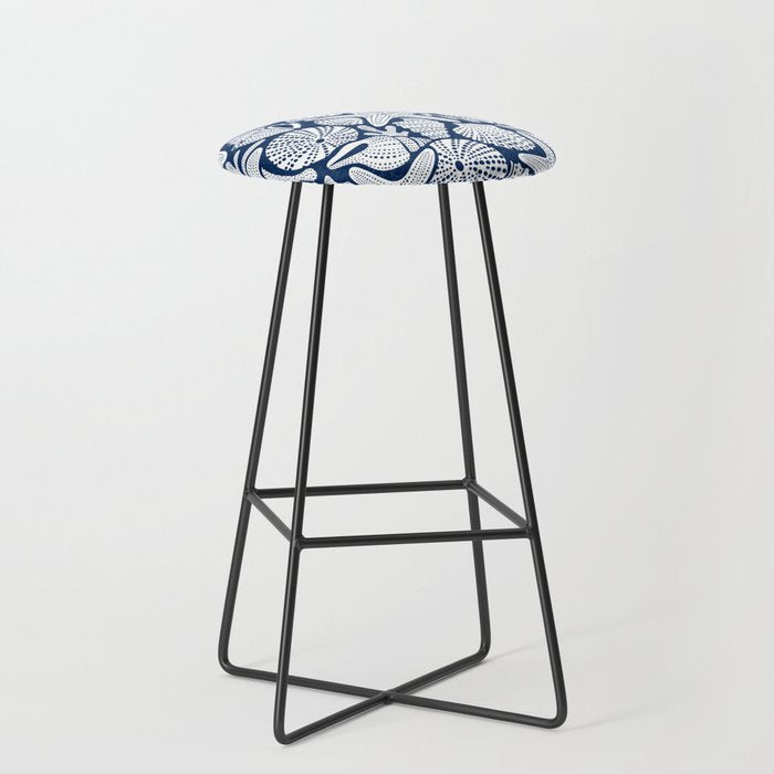 Ocean Floor Nautical Shells Navy Blue Stool Gallery Image 1