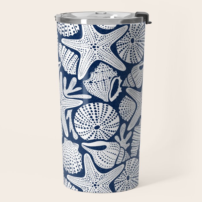 Ocean Floor Nautical Shells Navy Blue Travel Mug Gallery Image 2