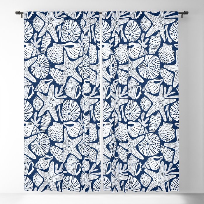 Ocean Floor Nautical Shells Navy Blue Window Curtain Gallery Image 5