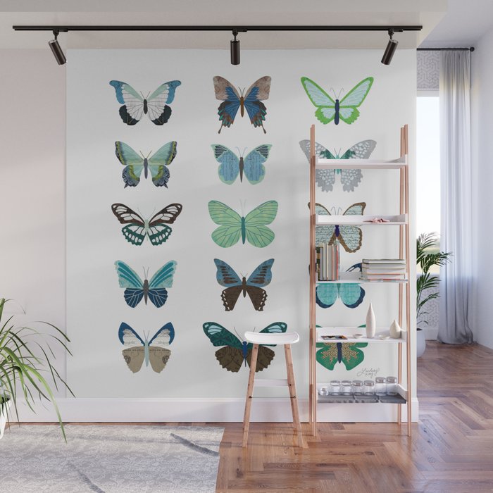 Green and Blue Butterflies Wall Mural Gallery Image 1