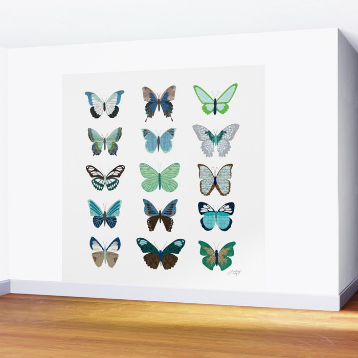 Green and Blue Butterflies Wall Mural Gallery Image 2