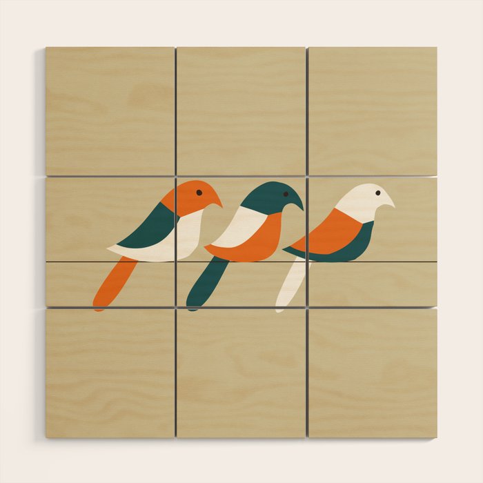 Birds on wire Wood Wall Art Gallery Image 1