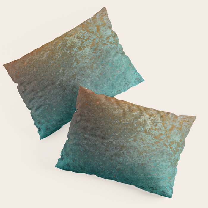 Teal and Copper Rust in Vintage Aesthetic Grunge Pillow Sham Gallery Image 3