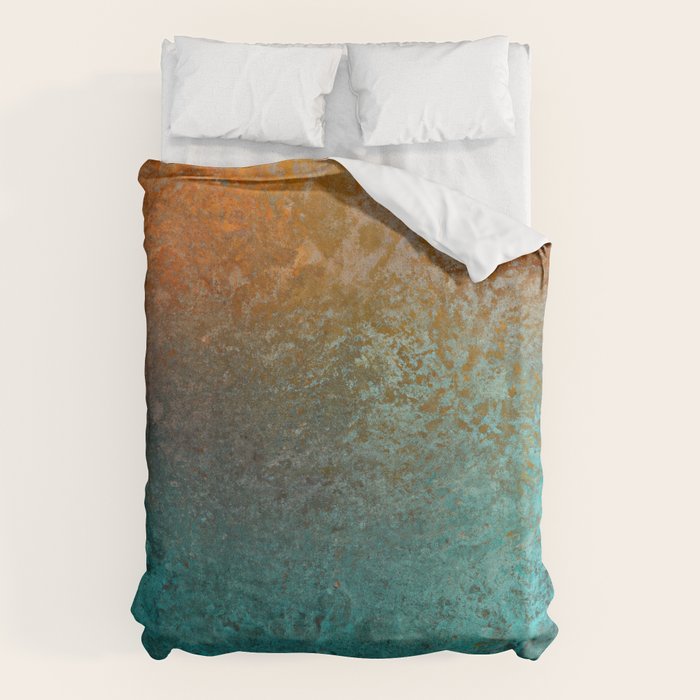 Teal and Copper Rust in Vintage Aesthetic Grunge Duvet Cover Gallery Image 6