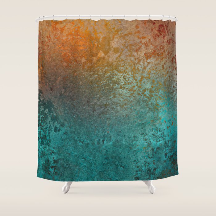 Teal and Copper Rust in Vintage Aesthetic Grunge Shower Curtain Gallery Image 1