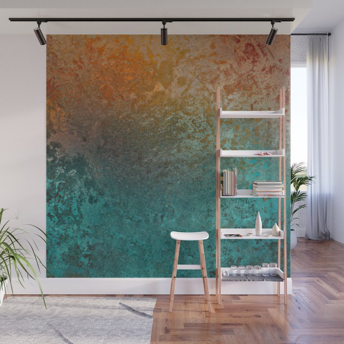 Teal and Copper Rust in Vintage Aesthetic Grunge Wall Mural Gallery Image 1