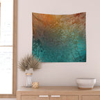 Teal and Copper Rust in Vintage Aesthetic Grunge Wall Tapestry Gallery Image 2