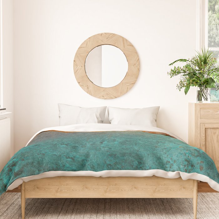 Teal and Copper Rust in Vintage Aesthetic Grunge Duvet Cover Gallery Image 3
