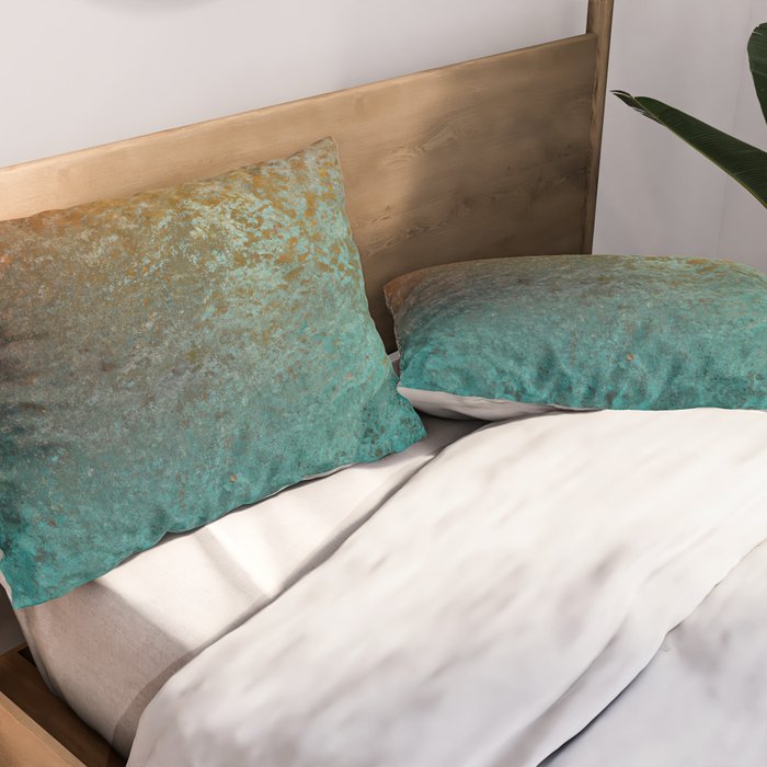 Teal and Copper Rust in Vintage Aesthetic Grunge Pillow Sham Gallery Image 2