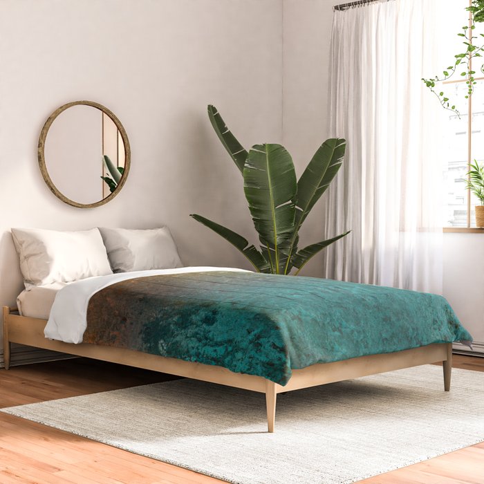 Teal and Copper Rust in Vintage Aesthetic Grunge Comforter Gallery Image 2