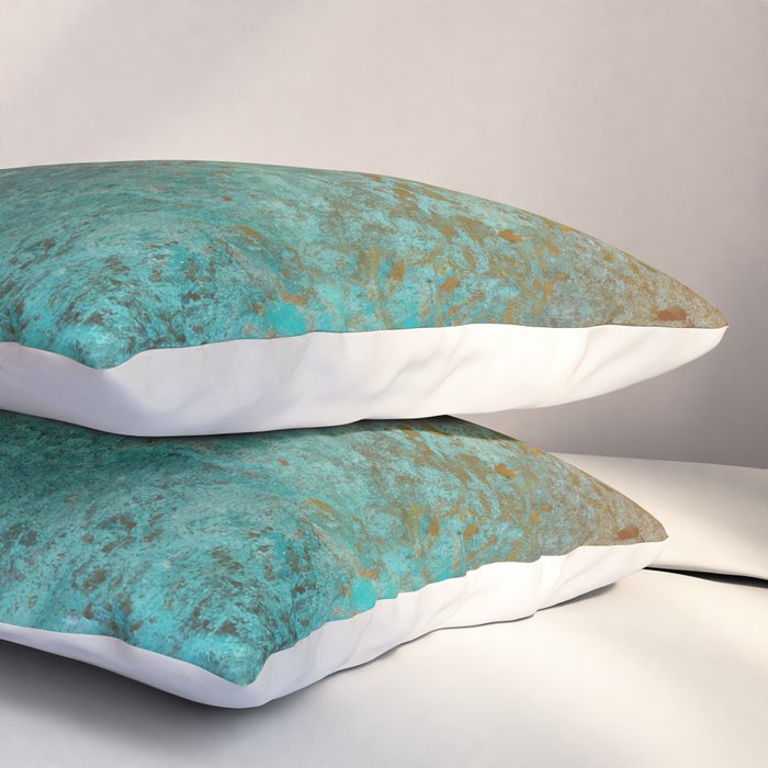 Teal and Copper Rust in Vintage Aesthetic Grunge Pillow Sham Gallery Image 3