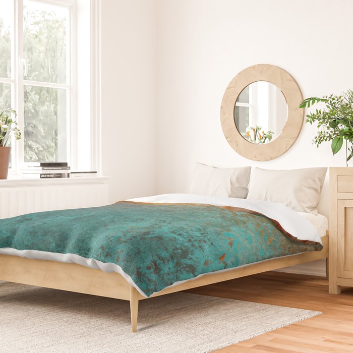 Teal and Copper Rust in Vintage Aesthetic Grunge Duvet Cover Gallery Image 2