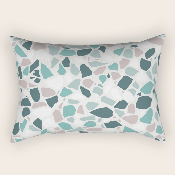 Festive, Terrazzo Mosaic Pattern, Teal, Green, Sage, Dusky Pink Rectangular Pillow Gallery Image 2