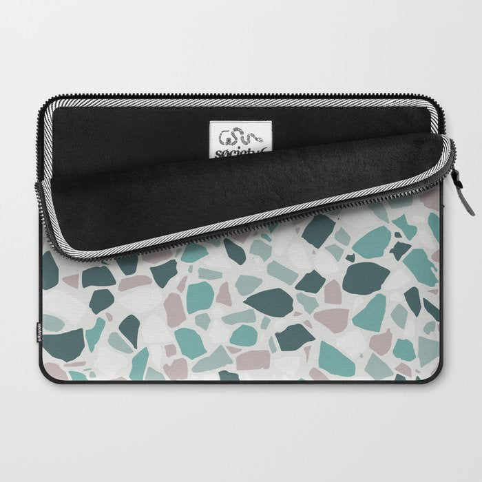 Festive, Terrazzo Mosaic Pattern, Teal, Green, Sage, Dusky Pink Laptop Sleeve Gallery Image 2