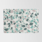 Festive, Terrazzo Mosaic Pattern, Teal, Green, Sage, Dusky Pink Rug Gallery Image 2