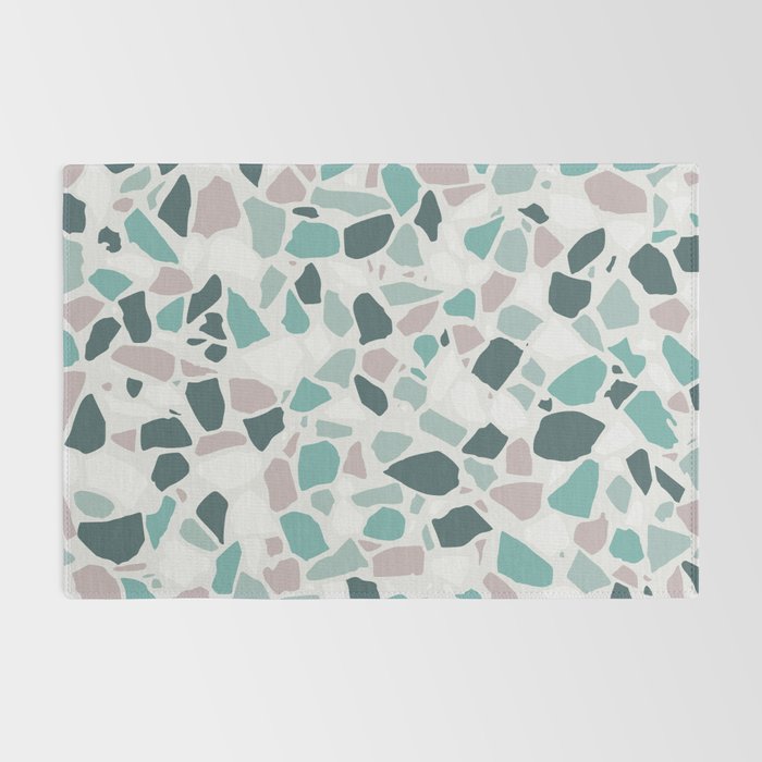 Festive, Terrazzo Mosaic Pattern, Teal, Green, Sage, Dusky Pink Rug Gallery Image 2