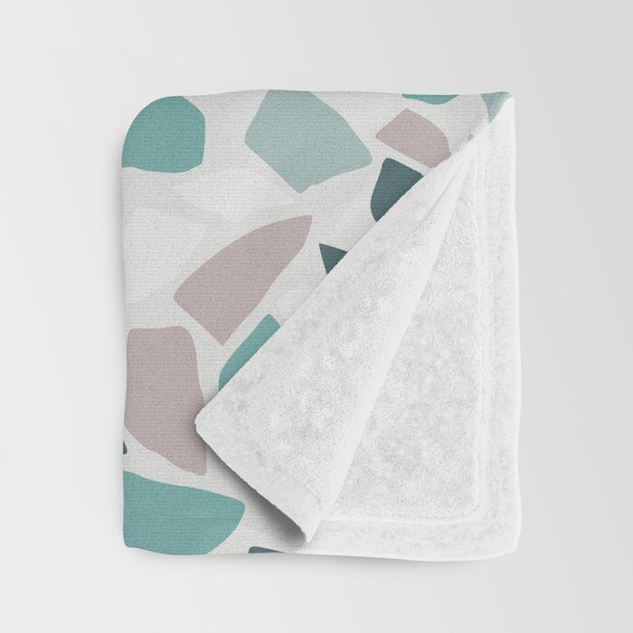 Festive, Terrazzo Mosaic Pattern, Teal, Green, Sage, Dusky Pink Throw Blanket Gallery Image 3