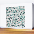 Festive, Terrazzo Mosaic Pattern, Teal, Green, Sage, Dusky Pink Wall Mural Gallery Image 2