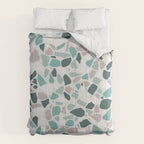 Festive, Terrazzo Mosaic Pattern, Teal, Green, Sage, Dusky Pink Comforter Gallery Image 6