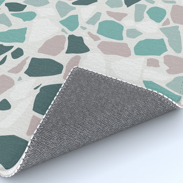 Festive, Terrazzo Mosaic Pattern, Teal, Green, Sage, Dusky Pink Rug Gallery Image 4