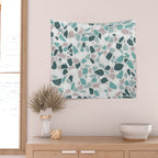 Festive, Terrazzo Mosaic Pattern, Teal, Green, Sage, Dusky Pink Wall Tapestry Gallery Image 2
