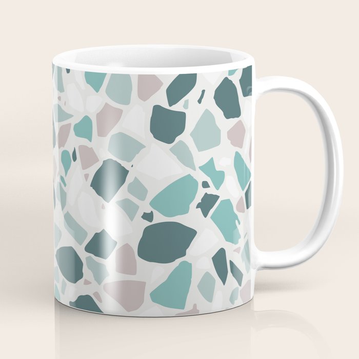 Festive, Terrazzo Mosaic Pattern, Teal, Green, Sage, Dusky Pink Coffee Mug Gallery Image 1