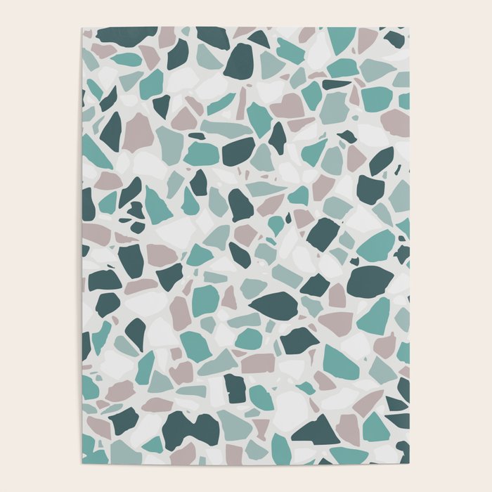 Festive, Terrazzo Mosaic Pattern, Teal, Green, Sage, Dusky Pink Poster Gallery Image 4